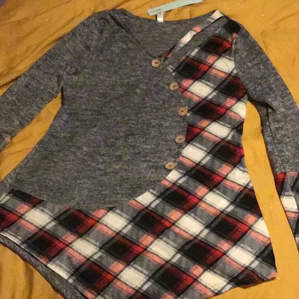 Dresslily mock button plaid pattern sweater